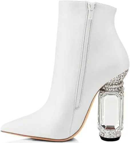 Vista 99 de FSJ Botas de tacón alto con punta puntiaguda para mujer, con tacón alto, con cremallera lateral brillante, estilo casual, para uso diario, zapatos