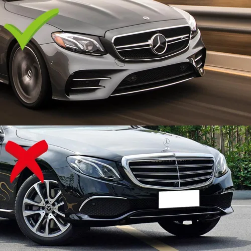Vista 5 de Q1-TECH, 9 piezas de extensión de labio delantero del parachoques y faldón lateral compatible con Mercedes-Benz Clase E E43 AMG E200 E250 E300 E350