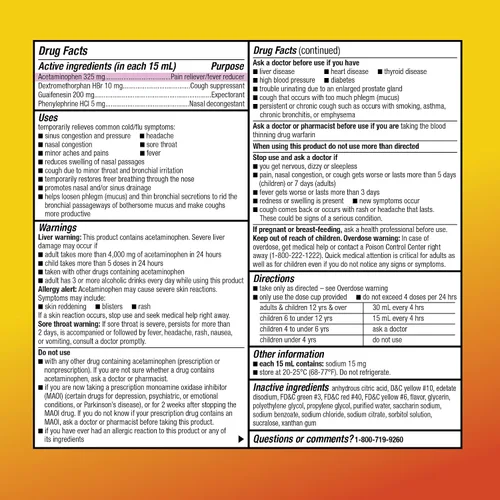 Vista 4 de Amazon Basic Care Alivio severo para el resfriado y la gripe de día con sabor a miel, medicina líquida, 12 fl oz (paquete de 1)