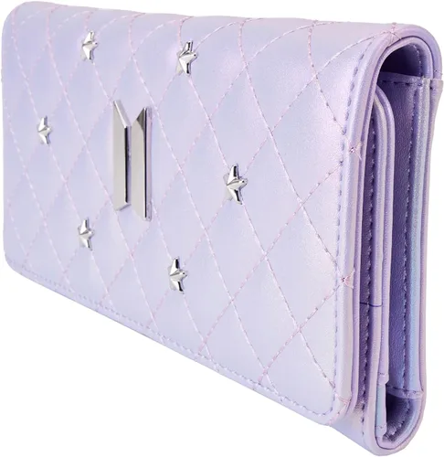 Vista 2 de Loungefly Billetera con solapa púrpura iridiscente con logotipo de BTS, Púrpura, Cartera