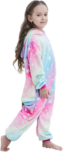 Vista 2 de PlushCosplay Pijama de unicornio para niños, disfraz de Halloween