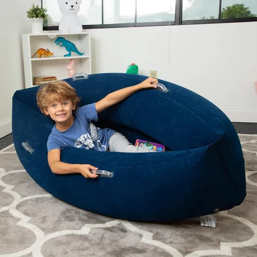 Vista 2 de Bouncyband - Silla sensorial Peapod pequeña y cómoda, color azul de 48 pulgadas, divertida y inflable que proporciona alivio sensorial terapéutico