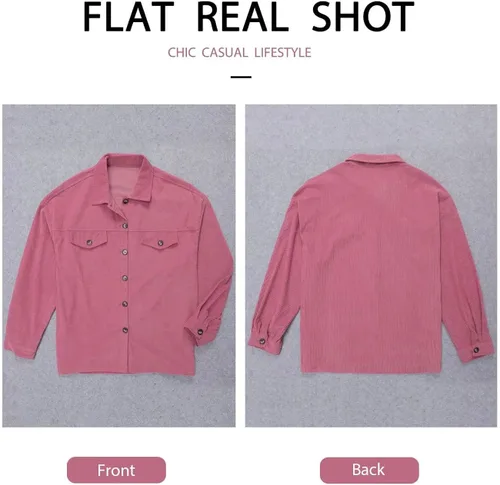 Vista 5 de ZOLUCKY Women's Casual Plus Size Shacket Jacket Long Sleeve Button Down Shirts Blouses Tops