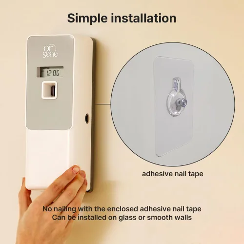 Vista 9 de Dispensador automático de fragancias LCD, montaje en pared/ABS de pie, dispensador de ambientador automático programable en aerosol para baño, Negro