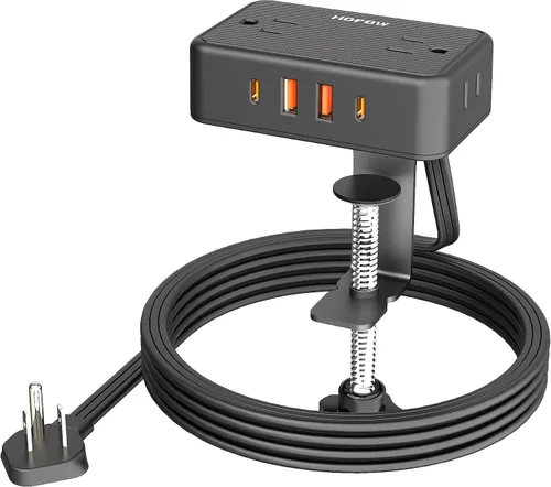 Vista 12 de HOPOW - Cable de extensión de enchufe plano, 4AC y 2A2C, regleta de alimentación de 6 pies para viajes Extension Cord with Multiple Outlets