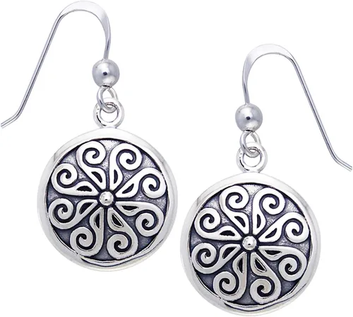 Vista 2 de Pendientes de gancho de plata de ley en espiral nórdico de Viking Shield, Metal