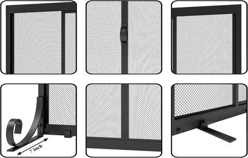 Vista 5 de Fire Beauty Pantalla para chimenea, malla de hierro forjado, protector de chispas seguro para bebés con 2 puertas grandes pantallas planas