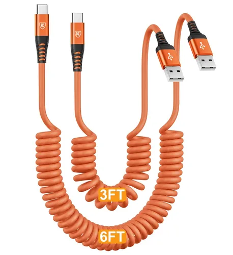 Vista 7 de Cable de carga USB tipo C de carga rápida, [2 paquetes, 3 pies] Cable de carga USB A a tipo C enrollado para automóvil USB-C compatible con iPhone