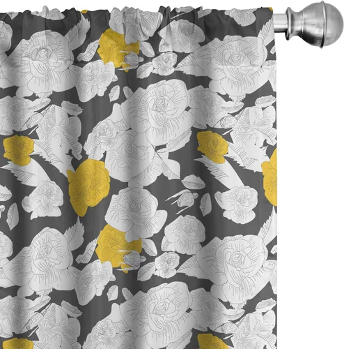 Vista 35 de Ambesonne Paquete de 2 cortinas otoñales para ventana, diseño otoñal con formas intrincadas en espiral y estampado de hojas voladoras, juego ligero