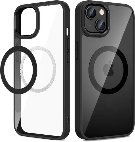 Vista 10 de VEGO Funda para iPhone 13 y iPhone 14, con imanes integrados, parte trasera de policarbonato duro transparente + funda delgada de TPU suave