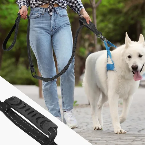 Vista 9 de Correa de perro resistente para perros medianos y grandes, correa táctica de absorción de golpes de 4 a 6 pies con mango acolchado de control y Negro