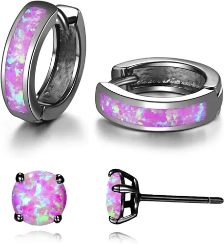 Vista 14 de CiNily Aretes Huggie de ópalo con bisagras, chapados en oro, hipoalergénicos, pequeños aretes de aro para mujeres, adolescentes, niñas, hombres