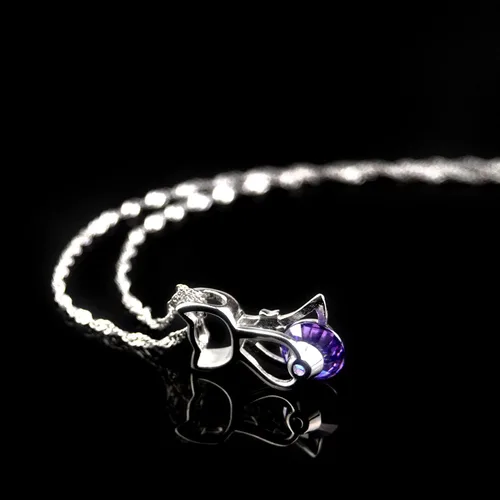 Vista 9 de Dankadi Collar de plata de ley 925 de moda para mujer, lindo gatitogato, colgante de cadena de eslabones para el cuello, gargantilla de circón