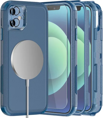 Vista 22 de Diverbox - Funda para iPhone 12 a prueba de golpes y caídas, protector de pantalla de vidrio templado, funda protectora de alta resistencia