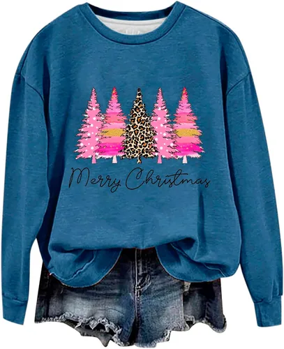 Vista 4 de Suéter estampado navideño mujer jersey cuello redondo manga larga sudadera holgada sudaderas cómodas y de ocio