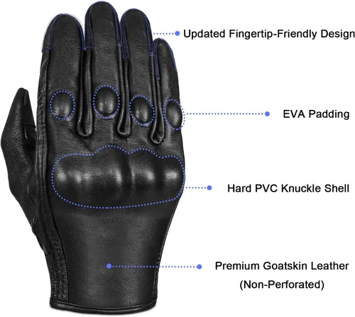 Vista 2 de Guantes de motocicleta de piel de cabra de dedo completo con pantalla táctil, para hombre y mujer, sin perforaciones, tallas S, M, L, XL y XXL