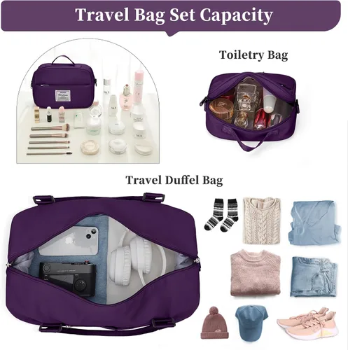 Vista 2 de Weekender Bags for Women, Personal Item Travel Bag with Shoes Compartment,Overnight Travel Duffel Bag with Wet Pocket and Separate Toiletry Bag,Gym
