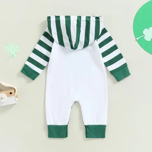 Vista 3 de Bowanadacles Traje de manga larga con capucha para bebé recién nacido, con capucha, diseño de rayas