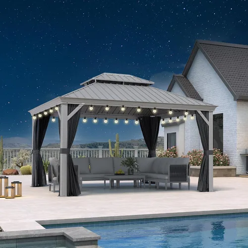 Vista 26 de PURPLE LEAF - Gazebo para exteriores de 10 x 12 pies, con sistema de drenaje