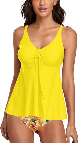 Vista 36 de Omichic Trajes de baño tankini para mujer, de dos piezas, blusa tipo tankini modesta con parte inferior de bikini Negro
