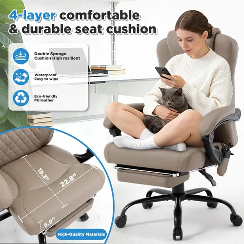 Vista 7 de Masaje de amasado 3D de tamaño grande cómoda silla de escritorio de oficina para mujeres Marrón