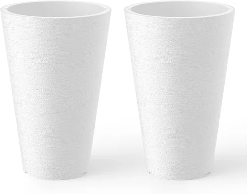 Vista 13 de Kante Juego de 2 Macetas Redondas Altas, Macetas Decorativas de 13 Pulgadas de Alto para Exterior Interior Jardín Patio Porche Delantero (Negro)