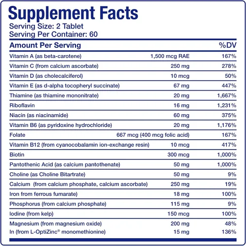 Vista 4 de Multivitamínico para adultos 30 en 1 con hierro, rico en antioxidantes de más de 50 multivitamínicos para mujeres y hombres con vitaminas A, C, D, E