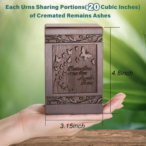 Vista 2 de Urnas de cremación para cenizas humanas, adultos, machos y hembras, caja de urnas de mariposa tallada de madera y ataúd para hombres, mujeres