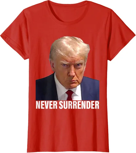 Vista 56 de Camiseta Pro Trump Mugshot Never Surrender para hombre y mujer, Negro