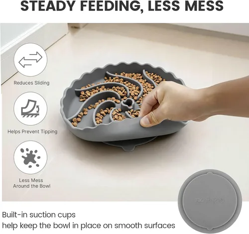 Vista 4 de SCHITEC Slow Feeder Dog Bowl, Puzzle Silicone Bowl for Small Medium Breeds Pink