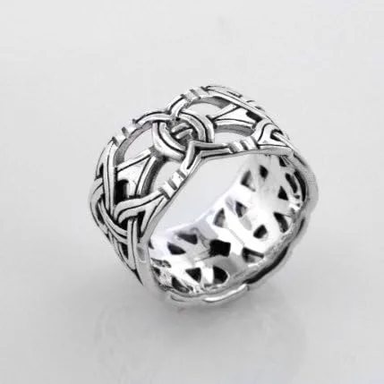 Vista 4 de Viking Braided Wedding Band Borre Knot Norse Celtic 10mm Sterling Silver Ring(Sizes 4,5,6,7,8,9,10,11,12,13,14,15)