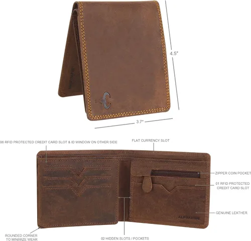Vista 4 de Carteras para hombre, cuero genuino para hombre, billetera con bloqueo RFID, cartera de bolsillo frontal, billetera delgada billetera, monedero
