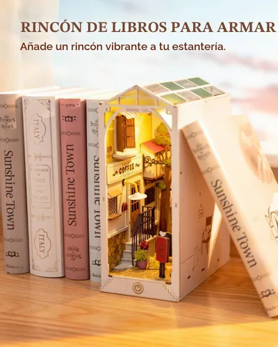 Vista 2 de Rolife Kit de rincón de libros de bricolaje 3D de madera para adultos, estantería de 9.5 pulgadas, decoración interior con kit de casa de muñecas