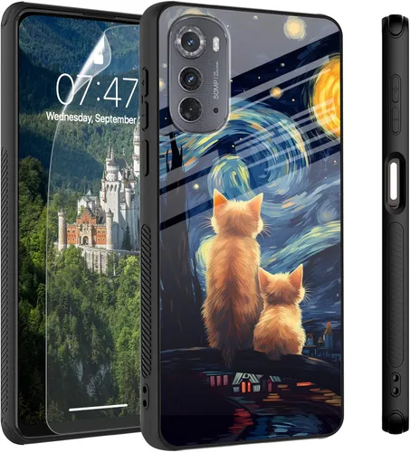 Vista 25 de Funda para Motorola Moto Edge 2022, cubierta trasera de vidrio templado con protector de pantalla, funda protectora a prueba de golpes para Motorola