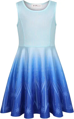 Vista 2 de LaBeca - Vestido sin mangas o de manga larga para niñas vestidos casuales con diseño de unicornio o sirena para niñas pequeñas o grandes