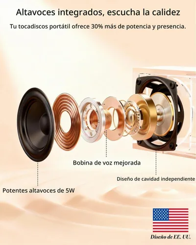 Vista 5 de Tocadiscos de vinilo con entrada y salida Bluetooth, tocadiscos portátil vintage de maleta, tocadiscos LP de 3 velocidades con conversión de vinilo