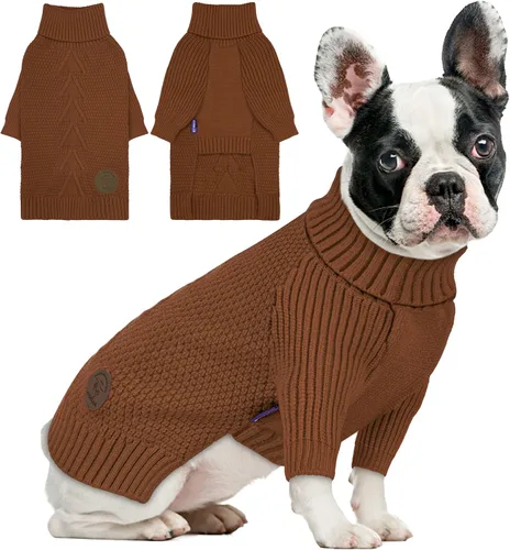Vista 22 de cyeollo Suéter para perro pequeño, suéteres cálidos de cuello alto para perros pequeños, sudadera tejida para perrito con mangas, suéter de otoño e