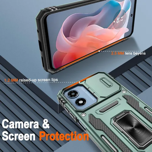 Vista 2 de Atump Funda para Motorola Moto G Play 2024 (4G) con [paquete de 2] protector de pantalla HD y cubierta para cámara deslizante, soporte de anillo