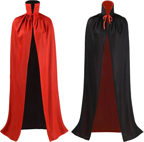 Vista 10 de OurLore Disfraz reversible de capa para fiesta de máscaras, Halloween, Navidad, color negro y rojo (35 pulgadas, con capucha)