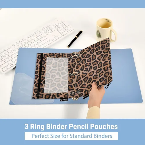 Vista 5 de Estuche para lápices de leopardo negro para carpeta de 3 anillas, bolsa de papelería transparente para organizadores, oficina, suministros diarios