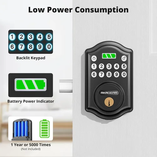 Vista 3 de Cerradura de puerta de entrada sin llave con teclado, cerrojo inteligente para puerta delantera con 2 llaves, bloqueo automático, fácil instalación