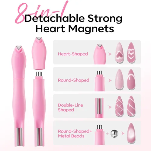Vista 2 de modelones Juego de imanes de ojo de gato, esmalte de gel francés con corazón de ojo de gato, kit de herramientas de uñas de doble cabeza 5 en 1