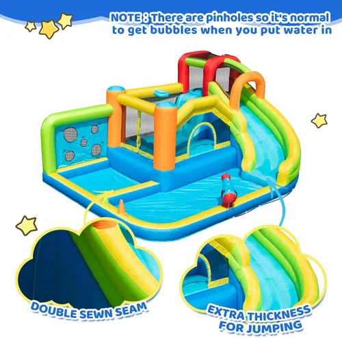 Vista 6 de Doctor Dolphin Casa inflable de rebote de agua, casa inflable para niños grandes, tobogán acuático para patio trasero, parque acuático inflable