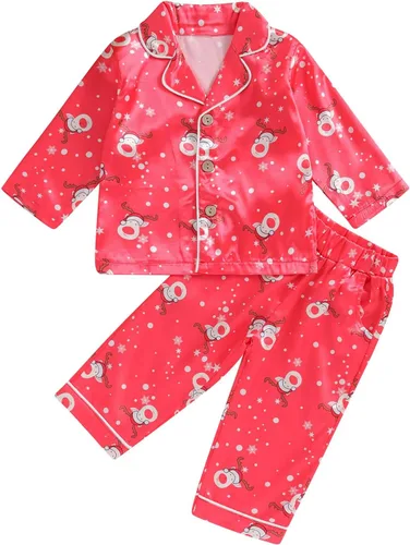 Vista 19 de Conjunto de pijama de satén para niños, niña y niño, con botones, camiseta para dormir+pantalones largos, ropa para dormir y de estar en casa W Rosa
