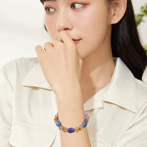 Vista 4 de Pulsera de cristal con cuentas de flores multicolor simples y frescas para enviar novias y amigos regalos para mujeres beige talla única