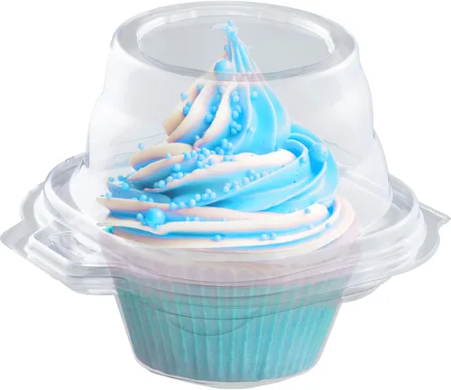 Vista 2 de Contenedores individuales para cupcakes (paquete de 25) Cajas de plástico transparente desechables para cupcakes Soporte individual