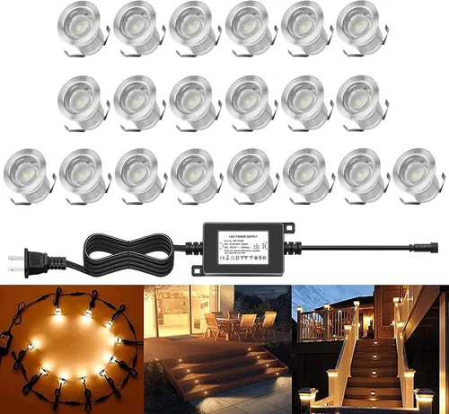 Vista 45 de Kits de luces LED empotrables para cubierta con carcasa protectora, iluminación LED de paisaje al aire libre IP67 impermeable, CC 12 V de bajo Azul