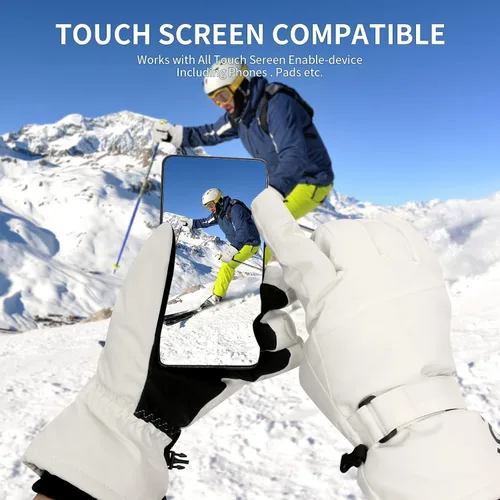 Vista 4 de Guantes de moto de nieve, guantes de esquí para hombres y mujeres, impermeables, resistentes al viento, guantes de snowboard para pantalla táctil