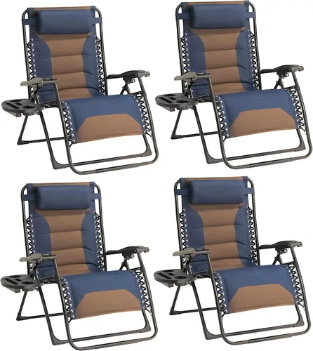 Vista 11 de Zero Gravity - Juego de 2 sillas reclinables plegables de gran tamaño, acolchadas antigravedad con almohada ajustable y portavasos para campamento