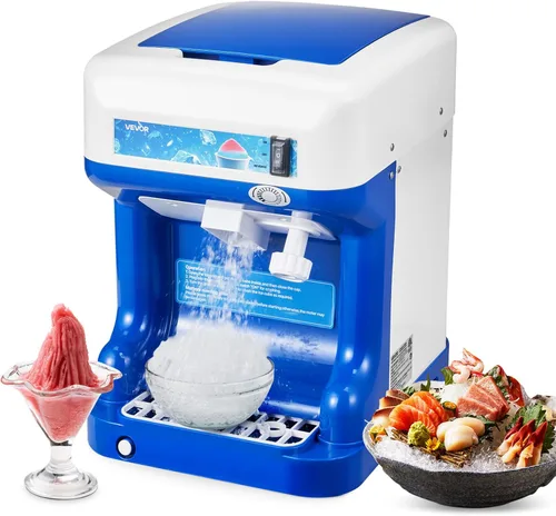 Vista 10 de VEVOR Trituradora de hielo comercial, 220 libras por hora, máquina eléctrica de cono de nieve con caja de cubitos de hielo de 8 L, máquina de hielo